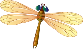 Elegantly Illustrated Golden-Winged Dragonfly Clipart with Emerald Eyes