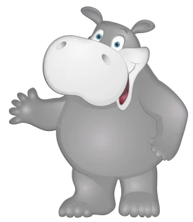 Friendly Gray Hippo Cartoon Clipart Character Waving with Cheerful Smile