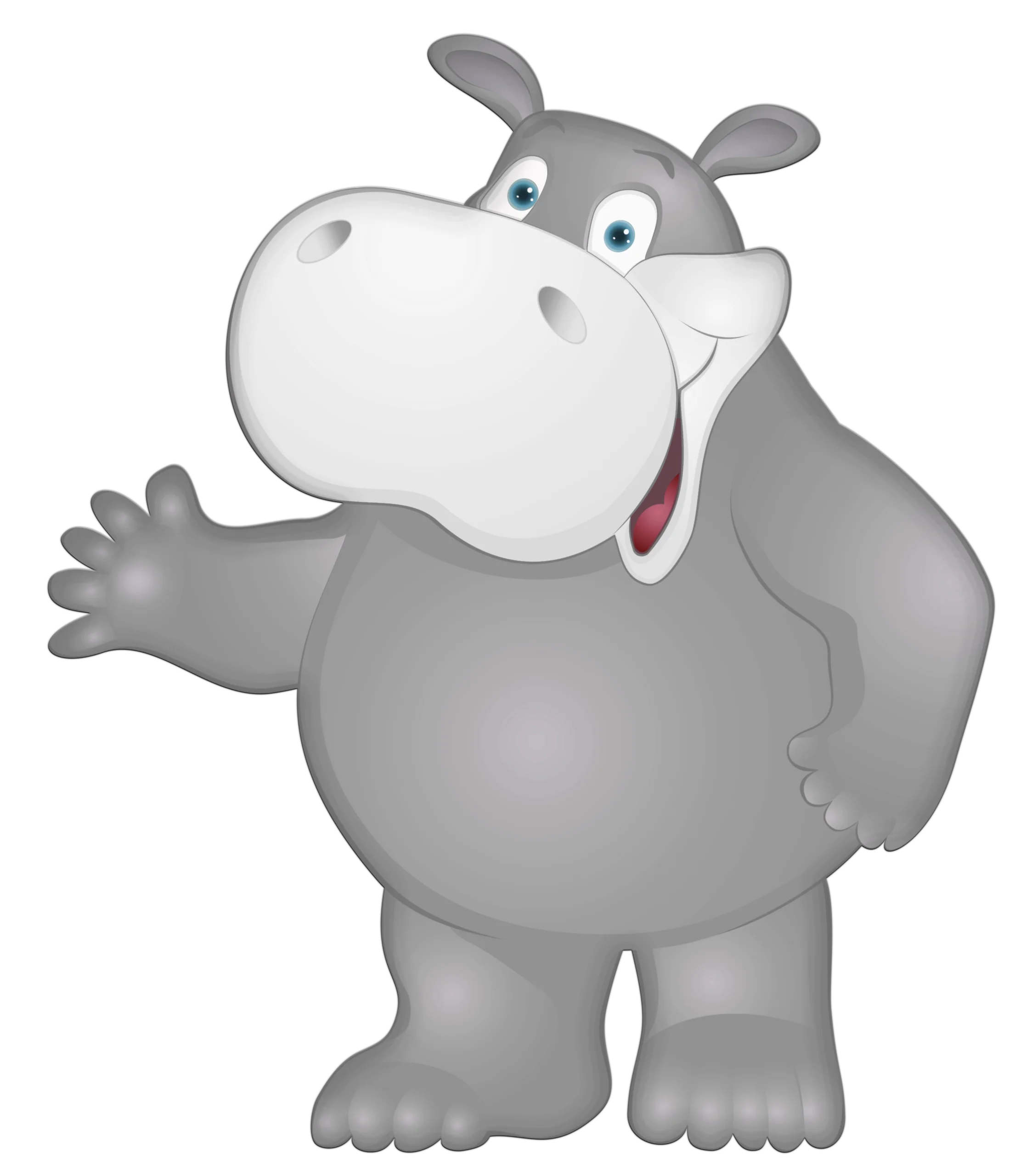 Friendly Gray Hippo Cartoon Clipart Character Waving with Cheerful Smile