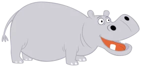 Playful Gray Cartoon Hippo Clipart Illustration for Children's Design
