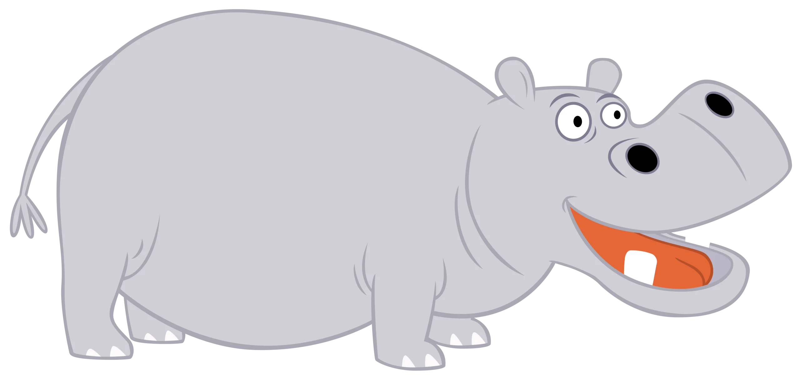 Playful Gray Cartoon Hippo Clipart Illustration for Children's Design