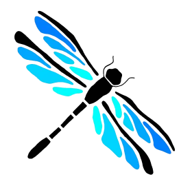 Stylish Blue and Black Dragonfly Clipart with Geometric Wing Design