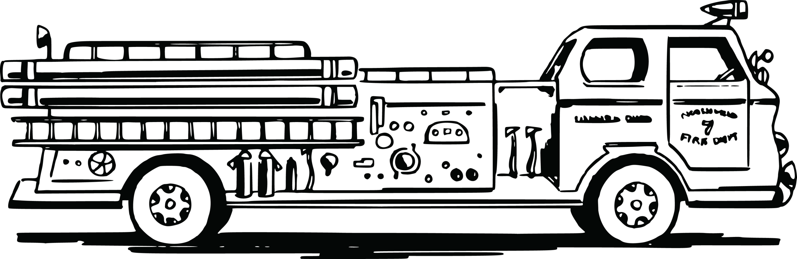 Vintage Black and White Firefighter Fire Truck Clipart Illustration