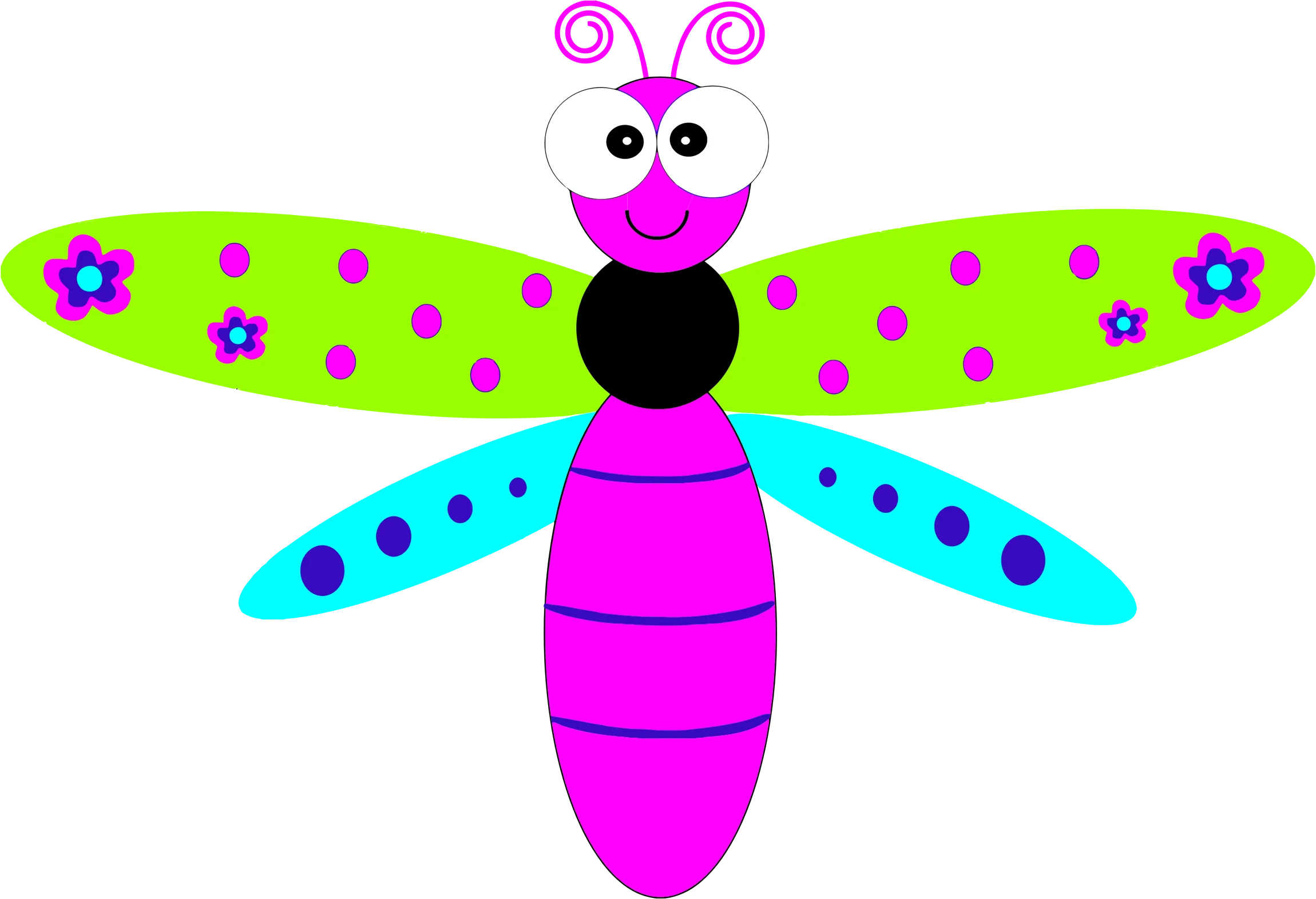 Whimsical Colorful Dragonfly Clipart with Playful Cartoon-Style Design