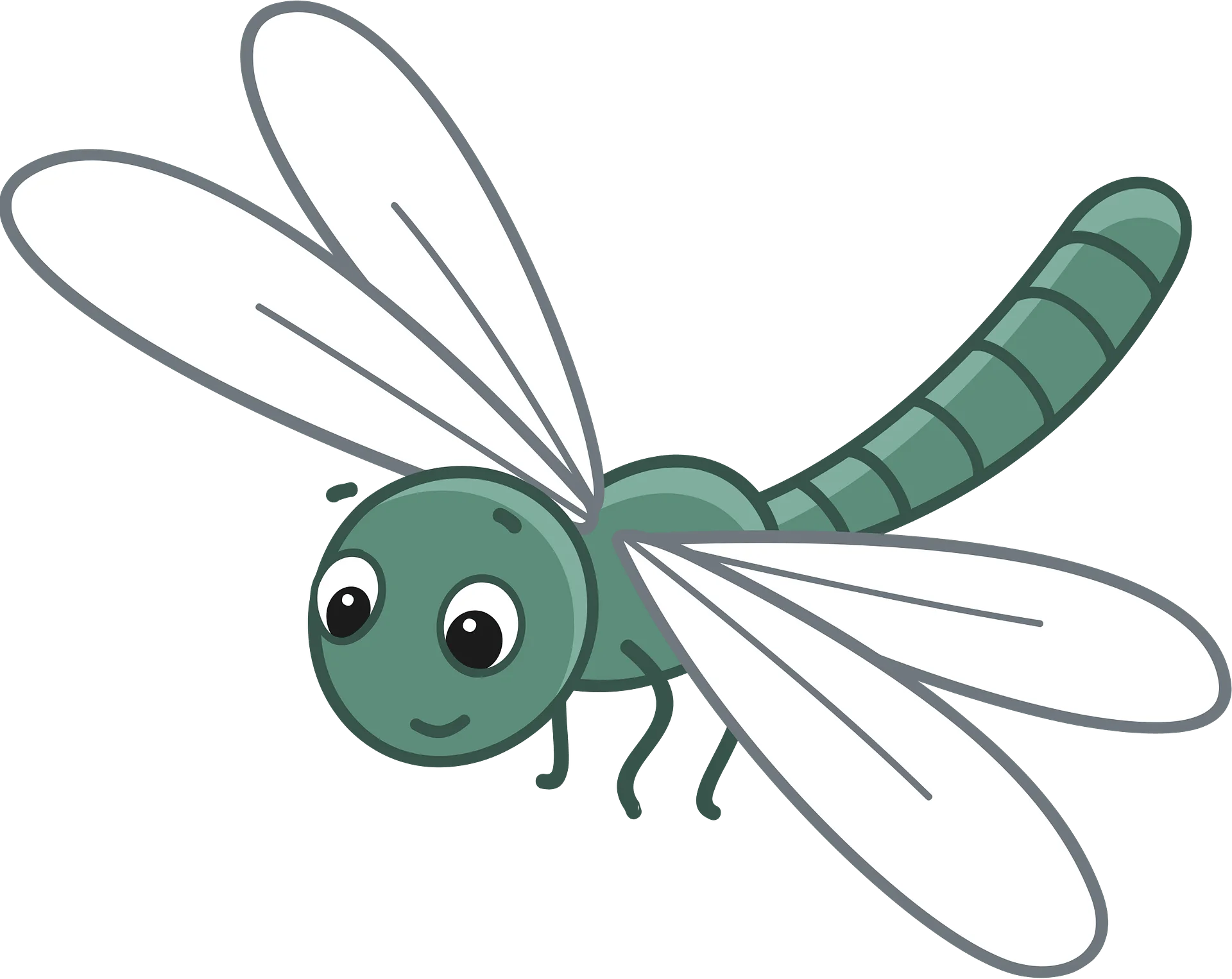 Whimsical Green Dragonfly Clipart Illustration with Charming Cartoon Style