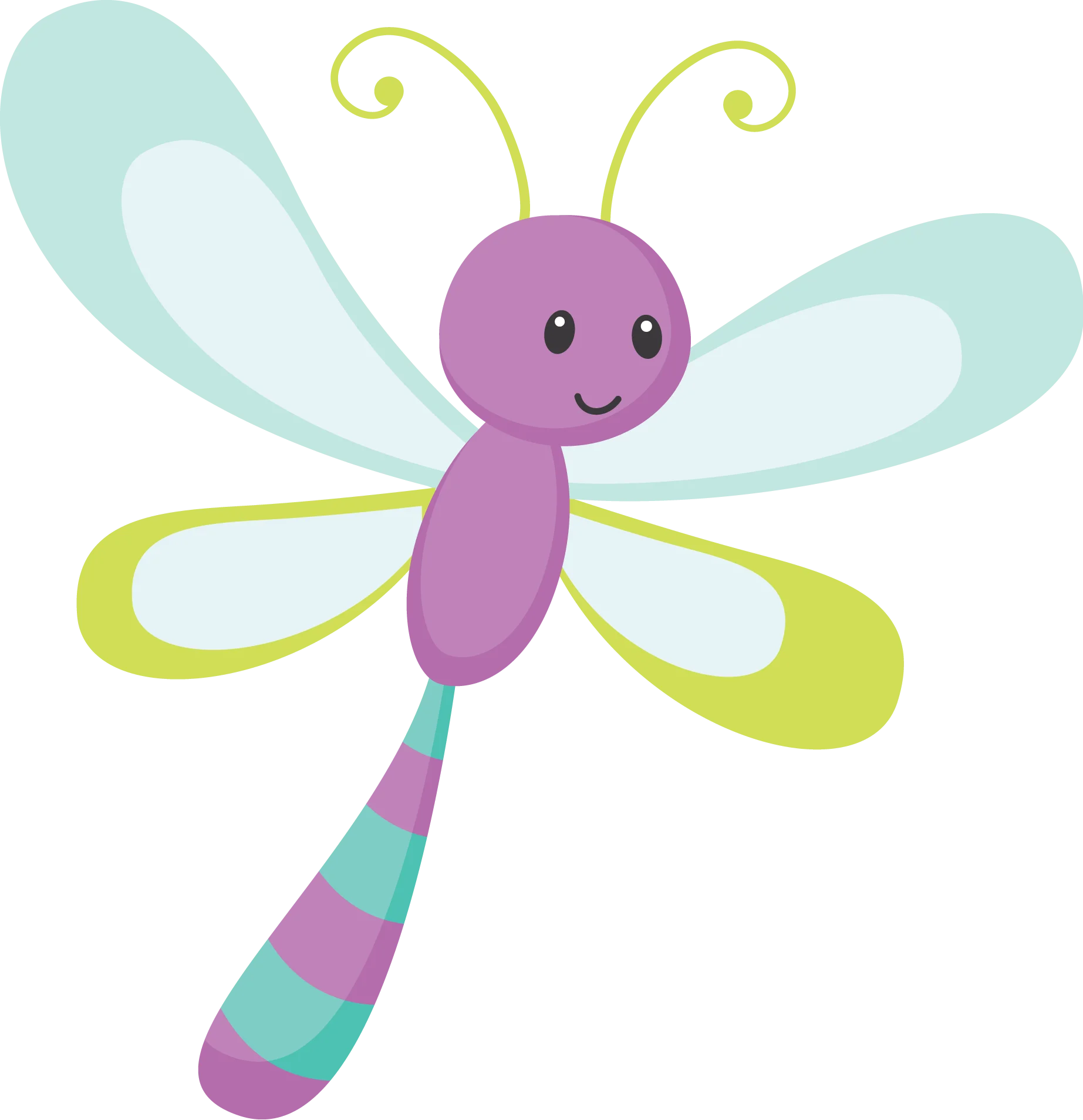 Whimsical Purple and Blue Dragonfly Clipart with Cheerful Cartoon Style