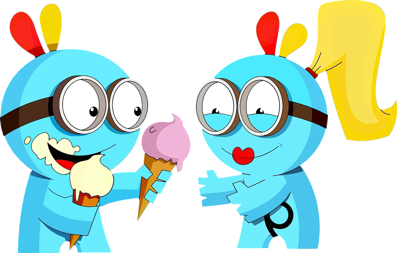 Adorable Cartoon Friends Enjoying Ice Cream - Playful Friendship Clipart Adventure