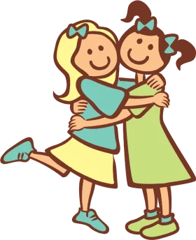 Adorable Friendship Clipart Showcasing Two Girls Hugging with Joyful Smiles