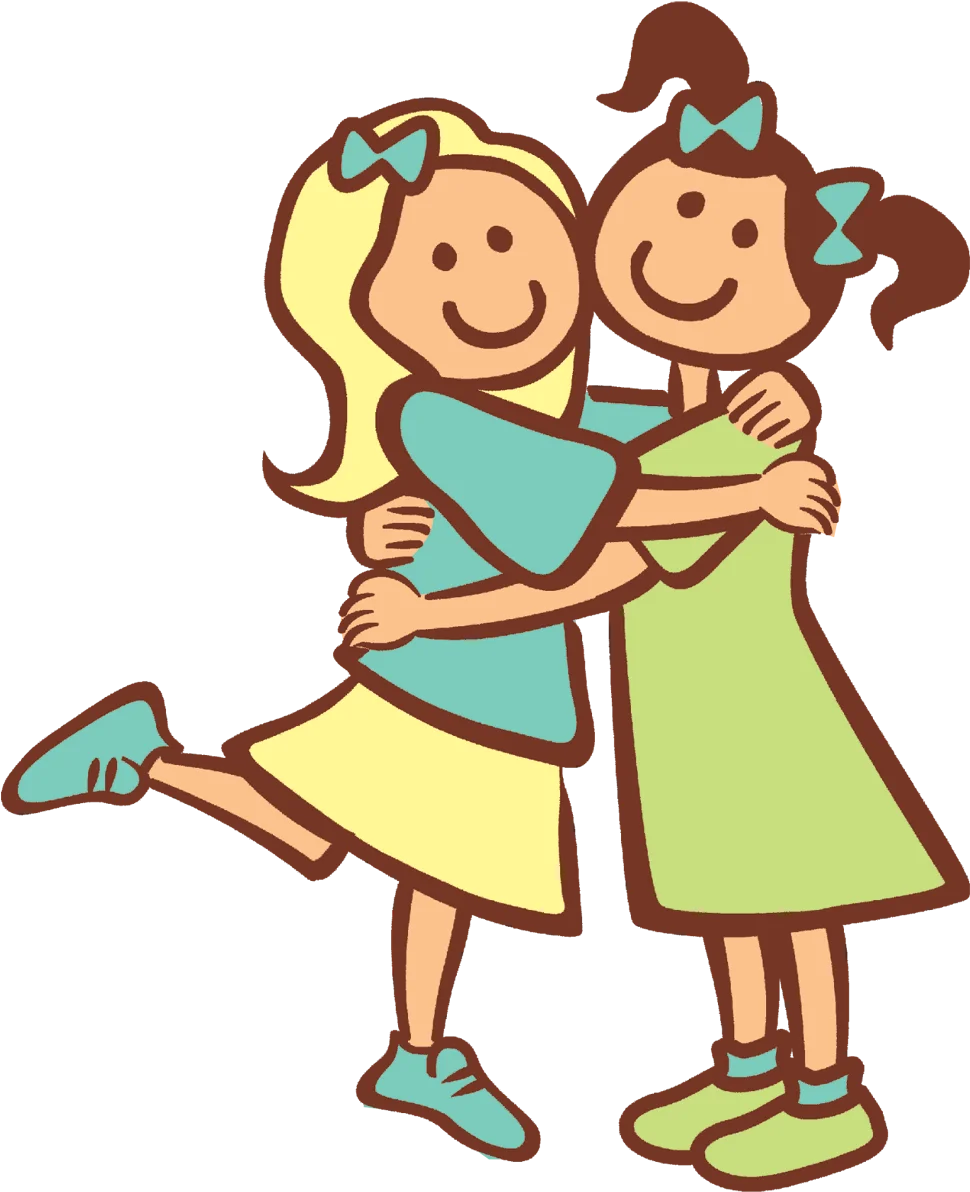 Adorable Friendship Clipart Showcasing Two Girls Hugging with Joyful Smiles