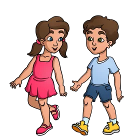 Cheerful Children Friends Walking Together in Playful Friendship Clipart Scene