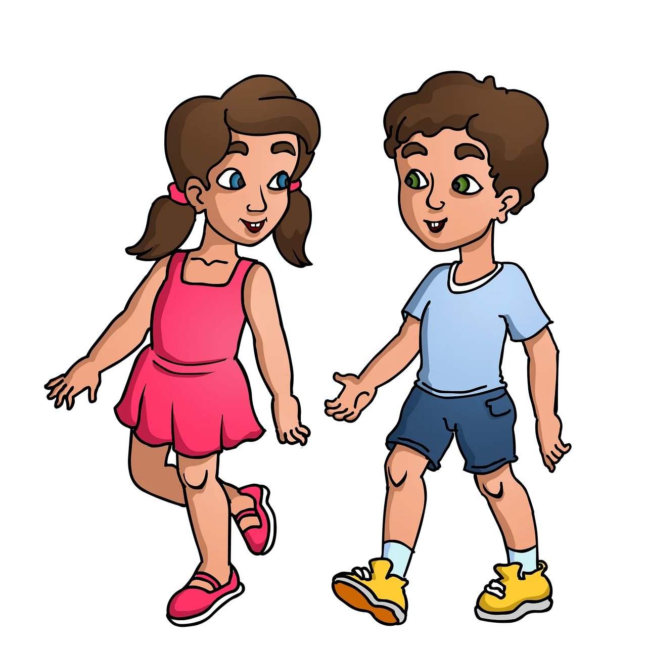Cheerful Children Friends Walking Together in Playful Friendship Clipart Scene
