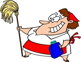 Cheerful Cleaning Clipart Character with Mop and Cleaning Spray