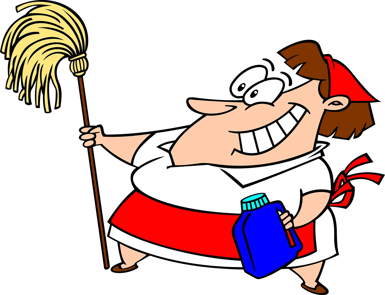 Cheerful Cleaning Clipart Character with Mop and Cleaning Spray