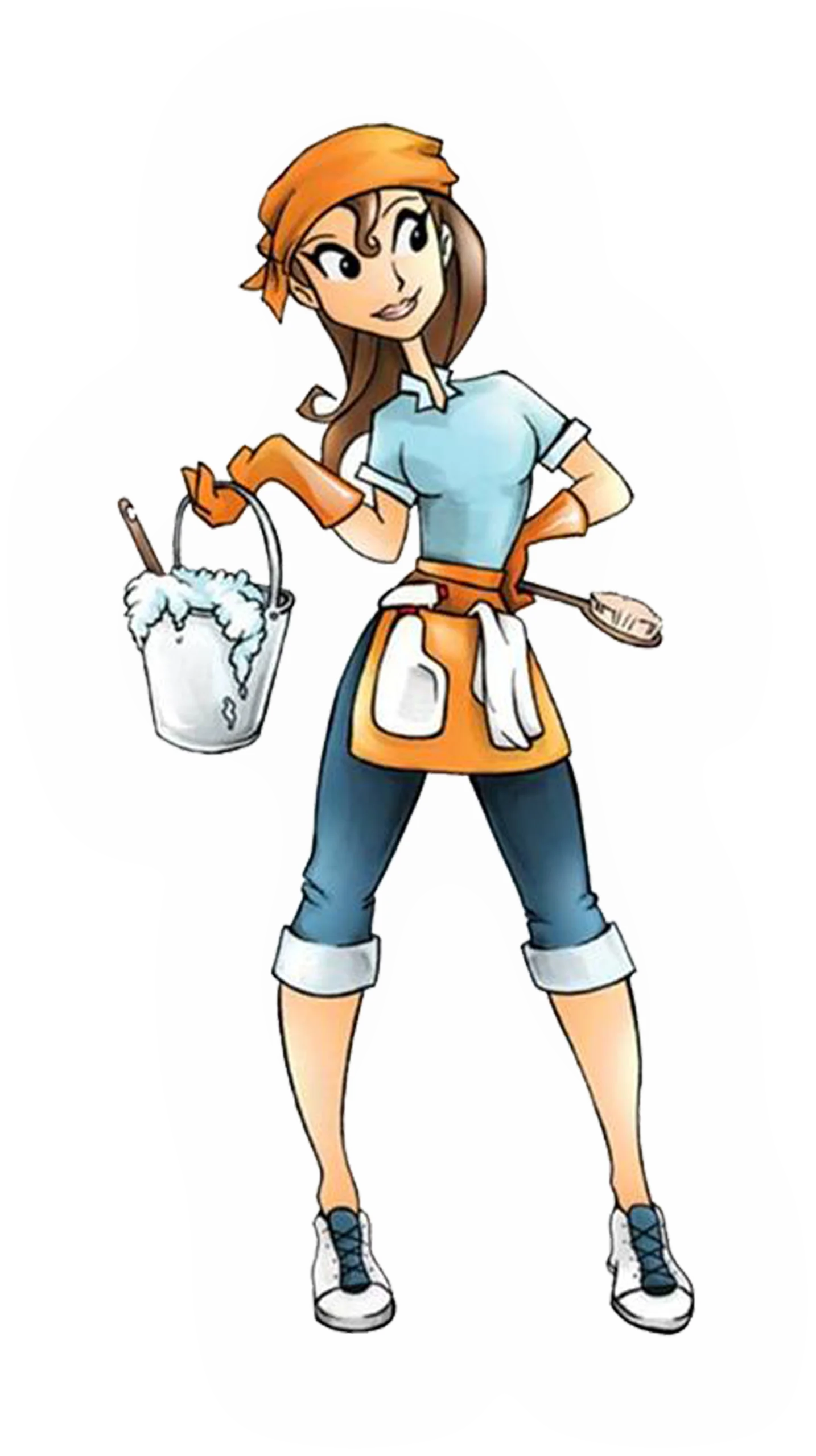 Cheerful Cleaning Service Professional Cartoon Clipart Illustration