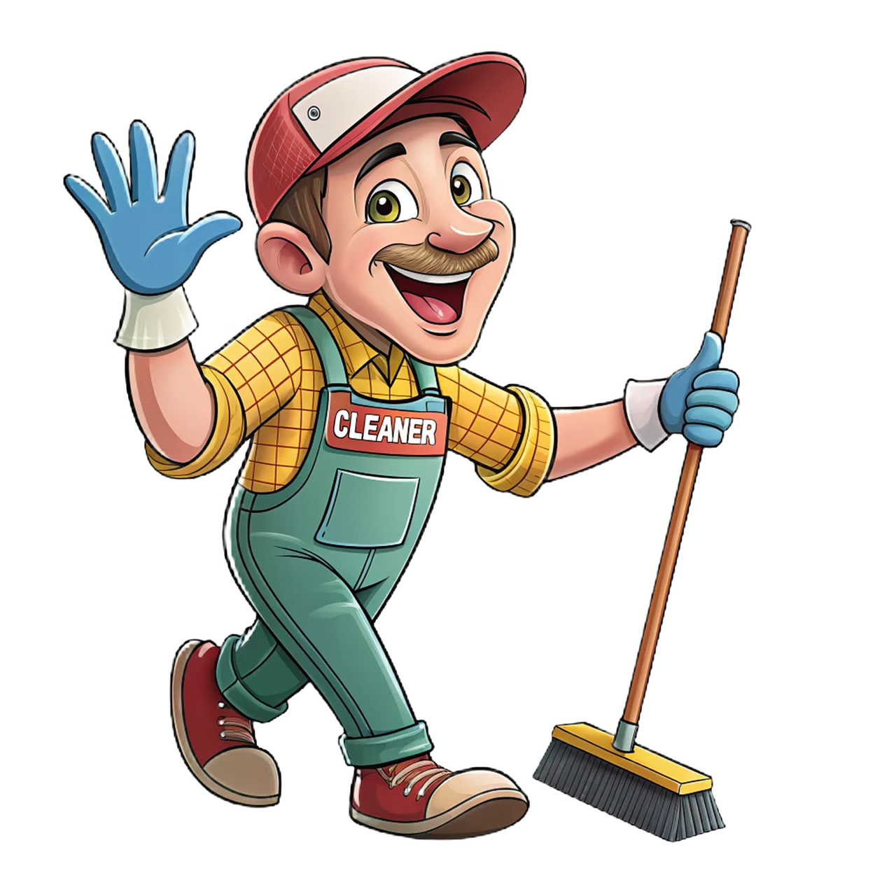 Cheerful Cleaning Service Professional Mascot Cartoon Clipart Illustration