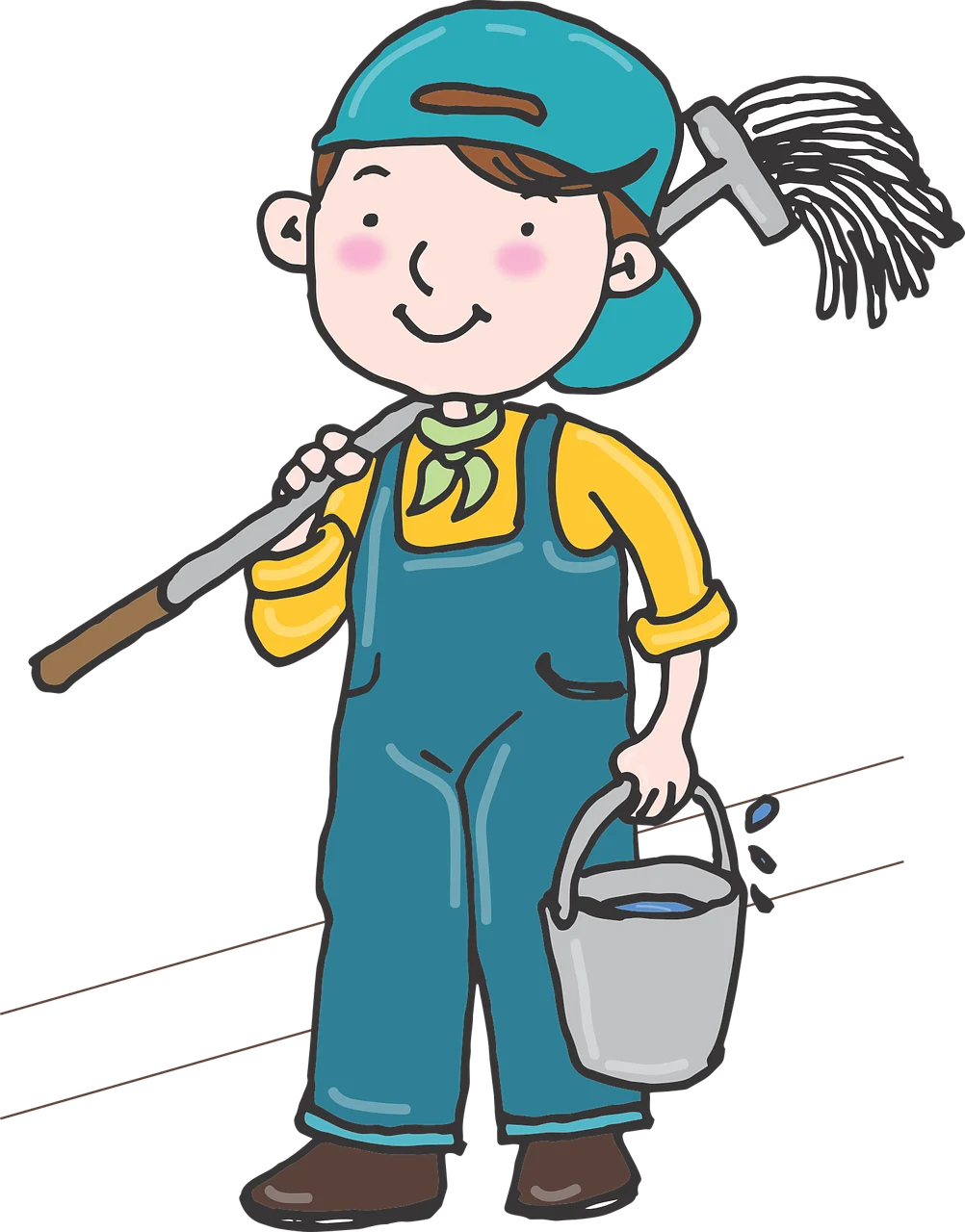 Cheerful Cleaning Worker Clipart Illustration with Mop and Bucket