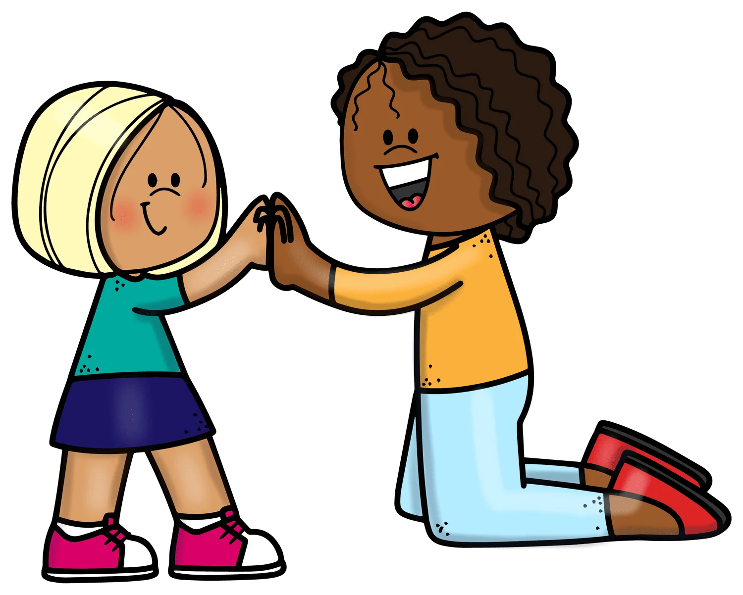 Cheerful Friendship Clipart Depicting Two Kids Sharing a Joyful High-Five Moment