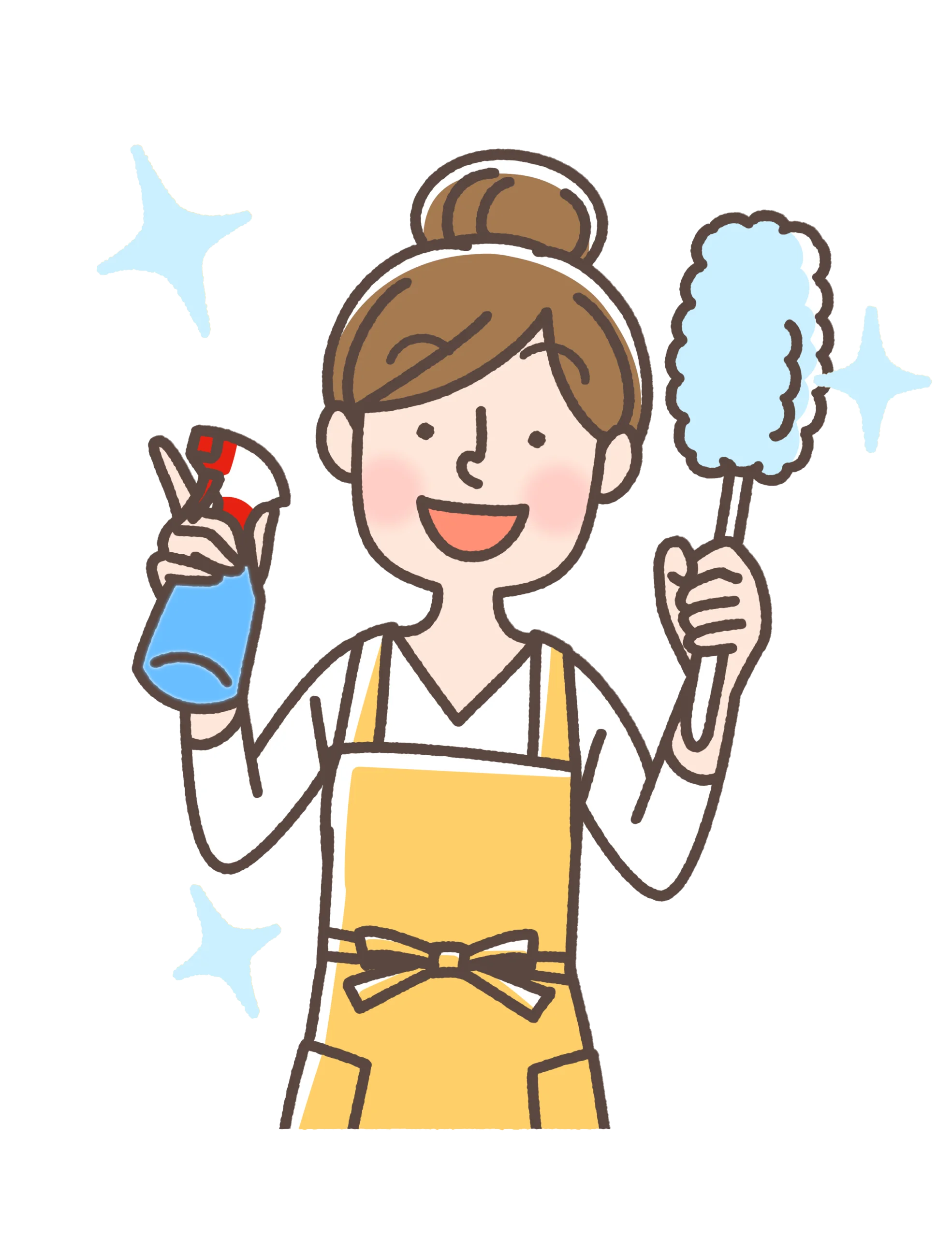 Cheerful Home Cleaning Assistant Clipart with Sparkling Cleaning Supplies