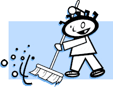 Cheerful Stick Figure Sweeping with Playful Cleaning Clipart Design