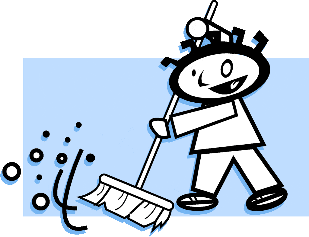 Cheerful Stick Figure Sweeping with Playful Cleaning Clipart Design