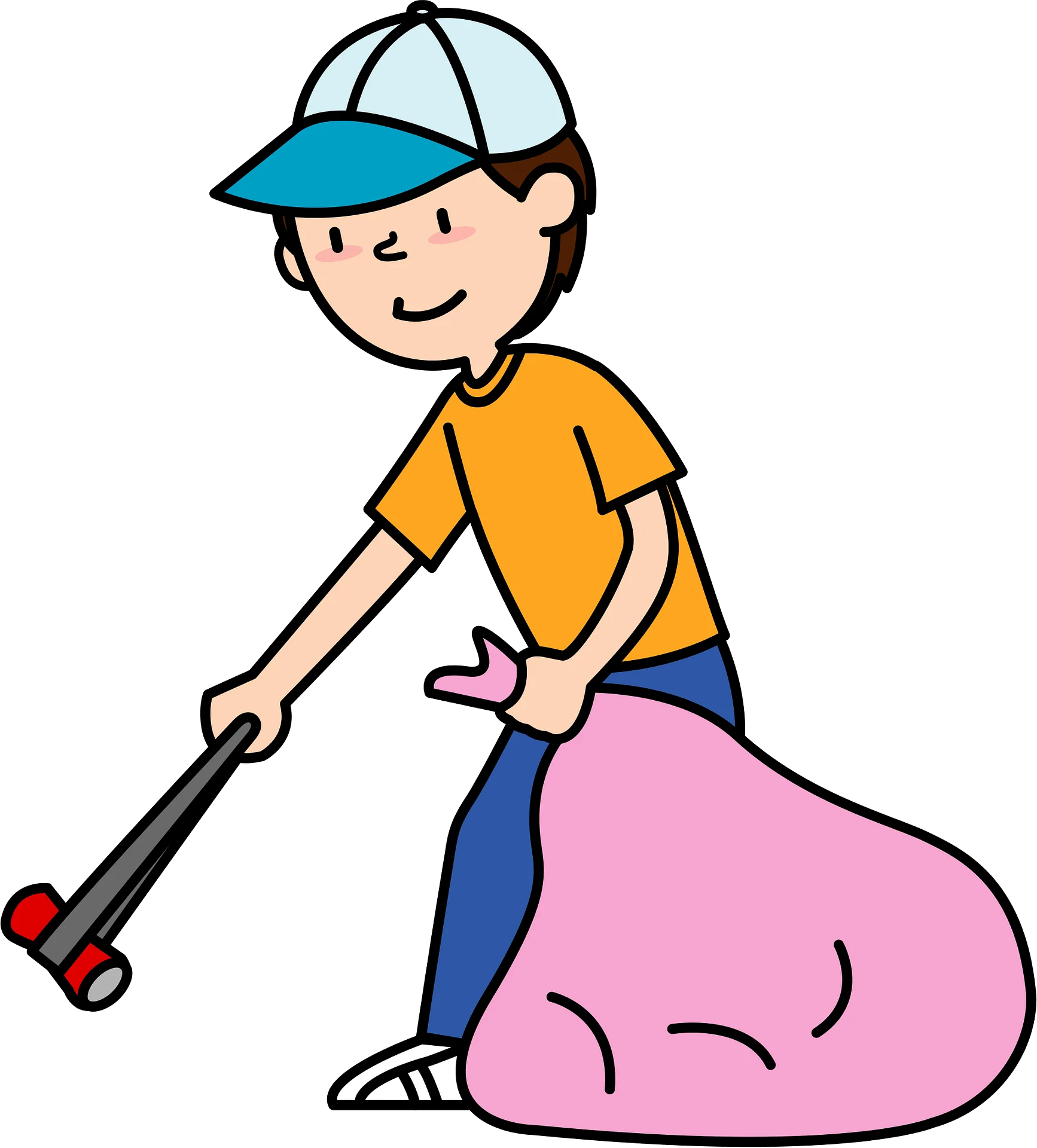 Cheerful Young Helper Using Mop Cleaning Tool Cartoon Clipart Illustration
