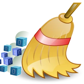 Digital Cleanup Clipart: Binary Blocks Swept by Organized Broom