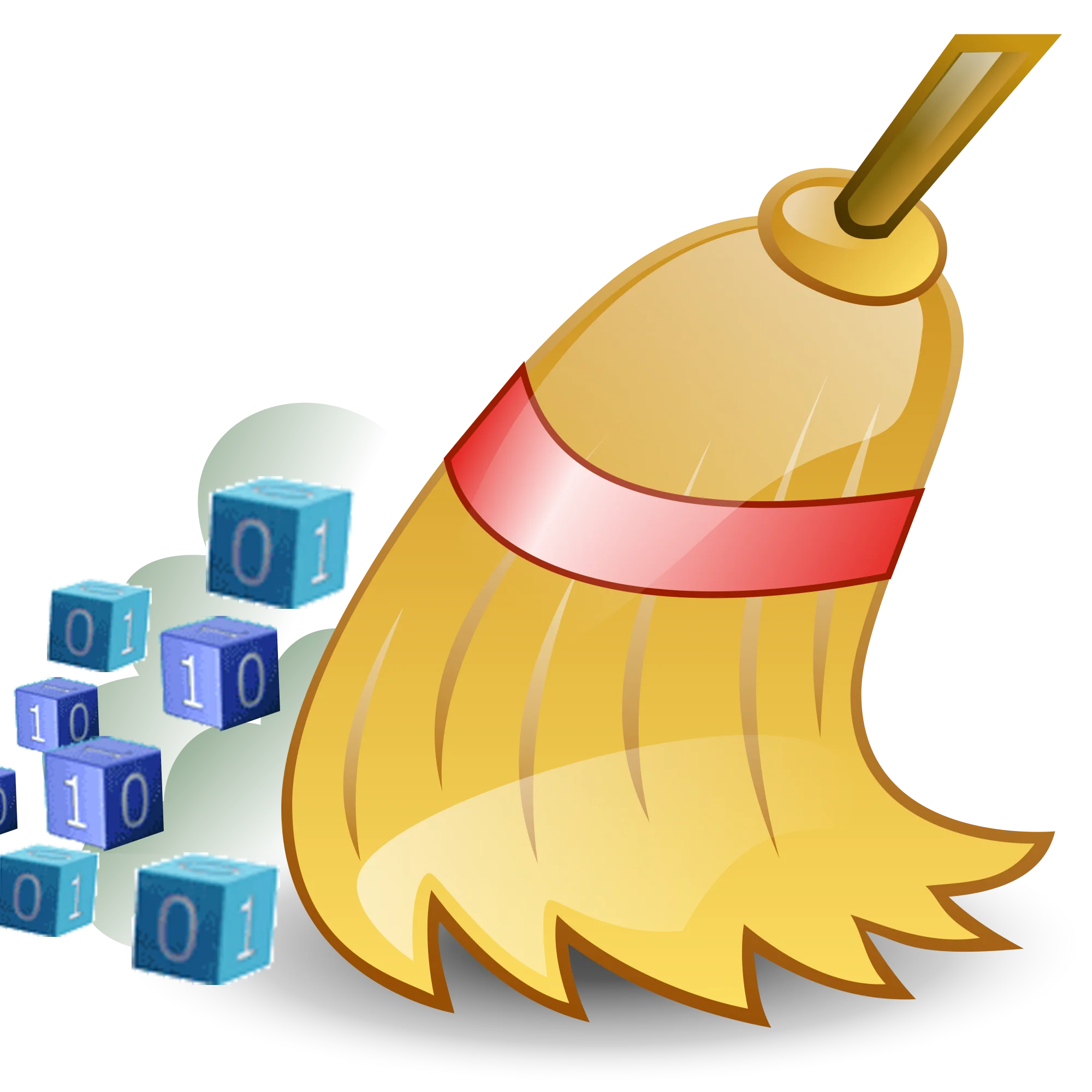 Digital Cleanup Clipart: Binary Blocks Swept by Organized Broom