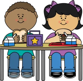 Elementary School Students Enjoying Lunch Break Cartoon Clipart Illustration