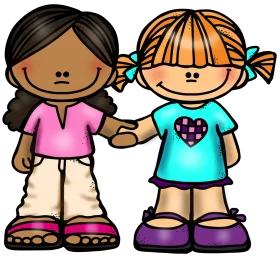 Friendship Embrace: Adorable Cartoon Children Holding Hands Clipart Illustration