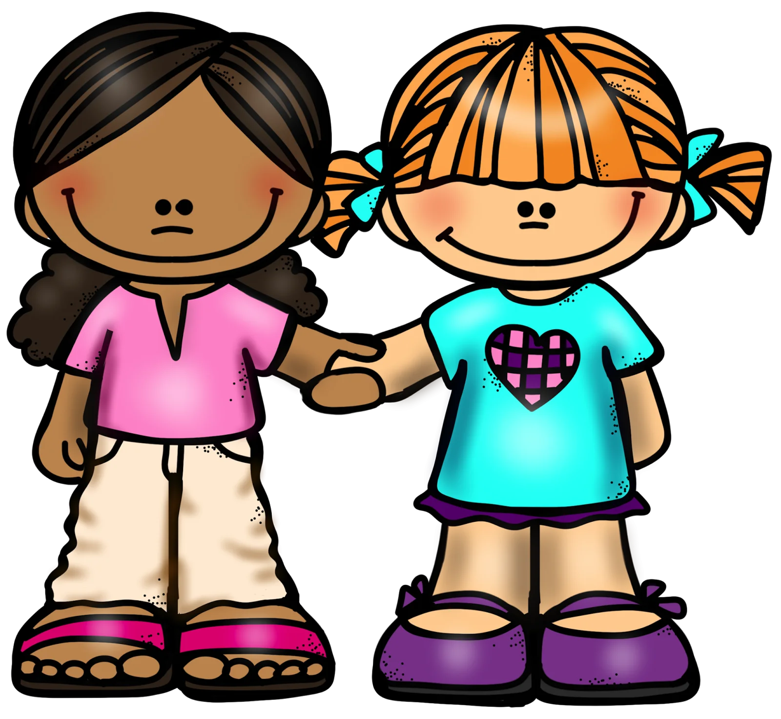 Friendship Embrace: Adorable Cartoon Children Holding Hands Clipart Illustration