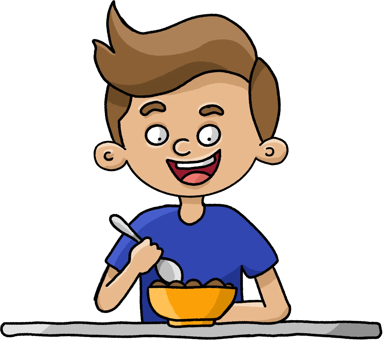 Happy School Boy Enjoying Breakfast Clipart Illustration for Children's Design
