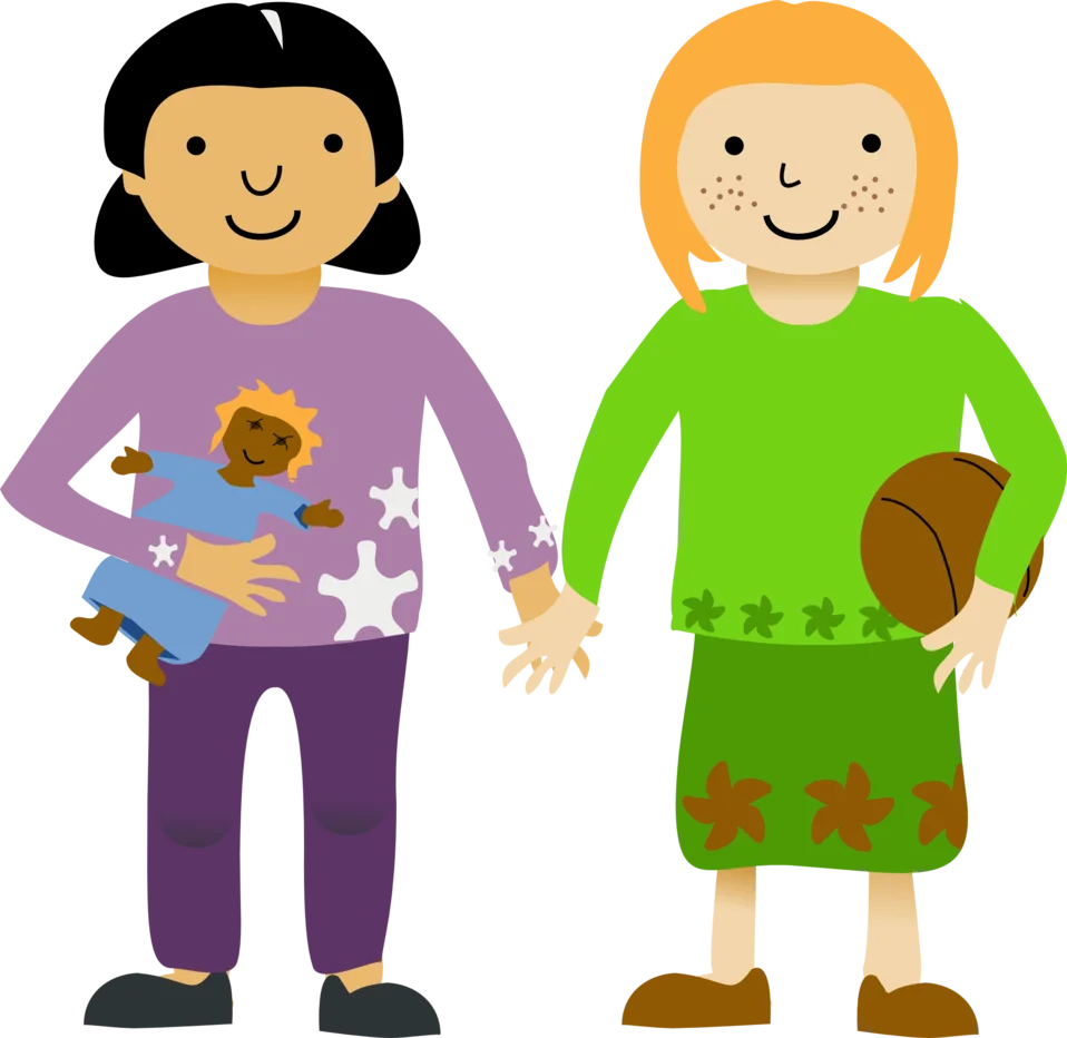 Heartwarming Friendship Clipart Illustration of Two Diverse Girls Holding Hands