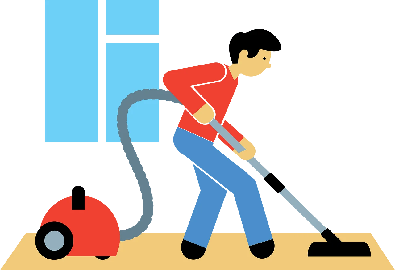 Home Cleaning Clipart: Person Using Vacuum Cleaner on Living Room Floor