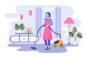 Home Cleaning Services Illustration Clipart: Domestic Chore Elegance