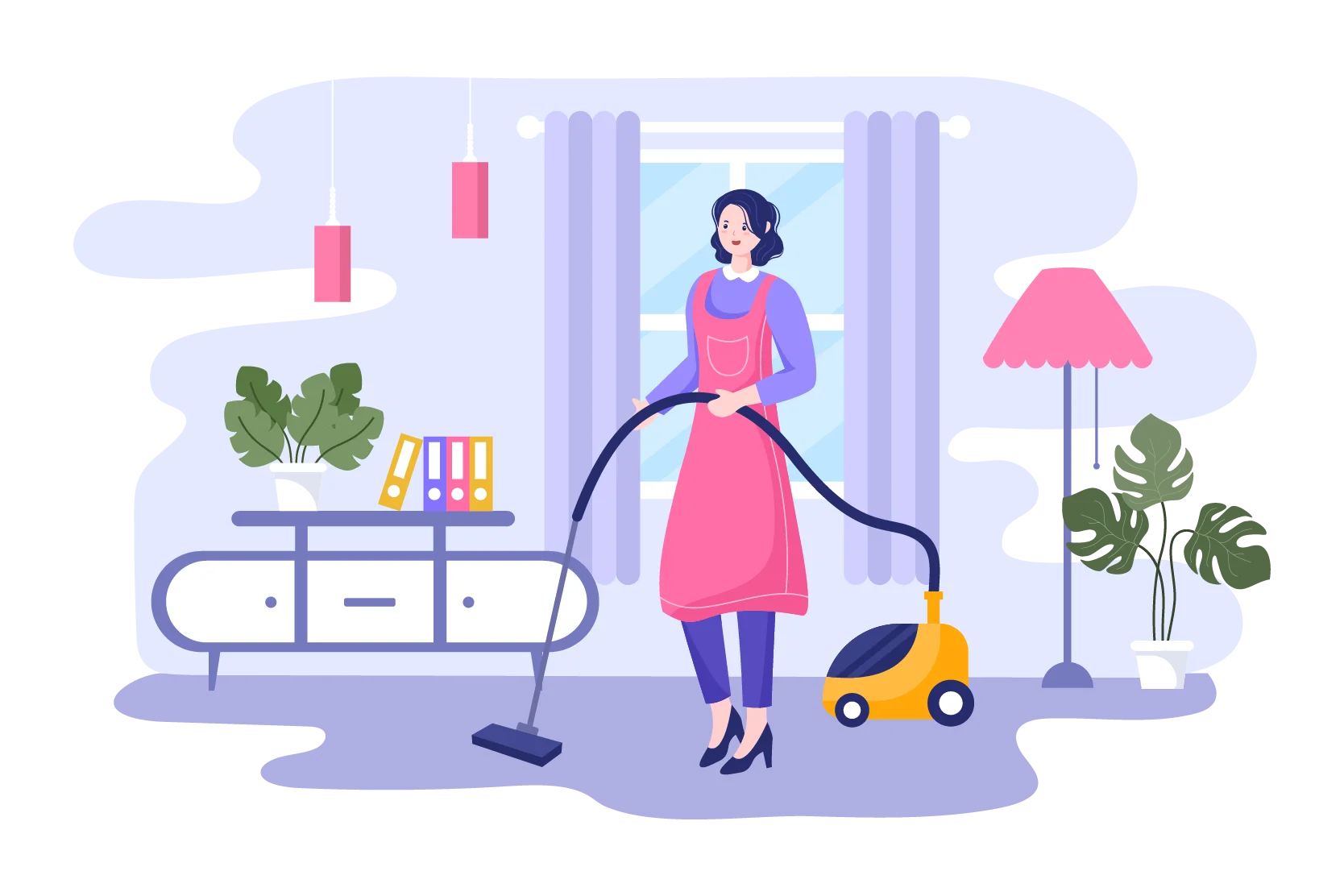 Home Cleaning Services Illustration Clipart: Domestic Chore Elegance
