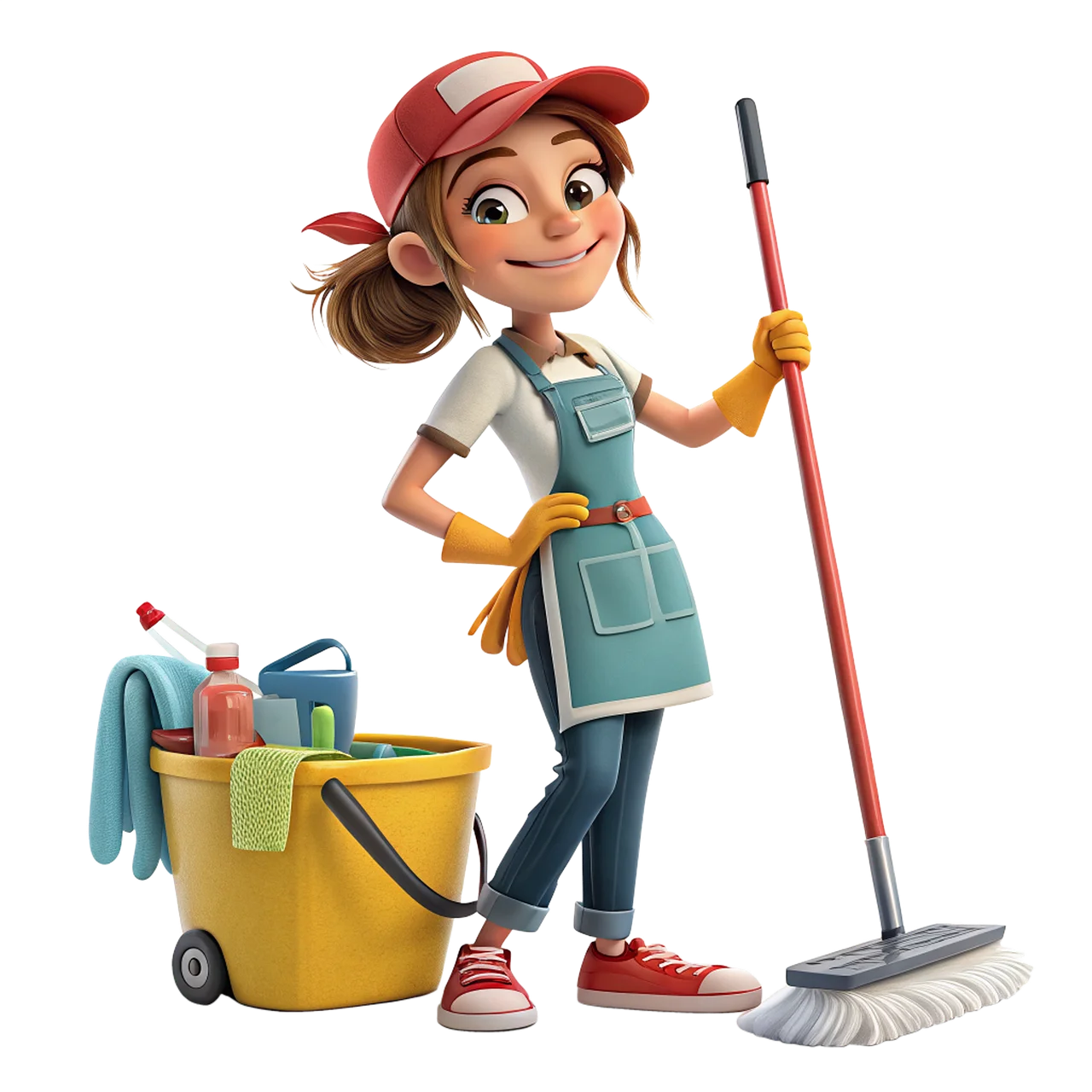 Professional Cleaning Service Character Illustration Cheerful Clipart Design