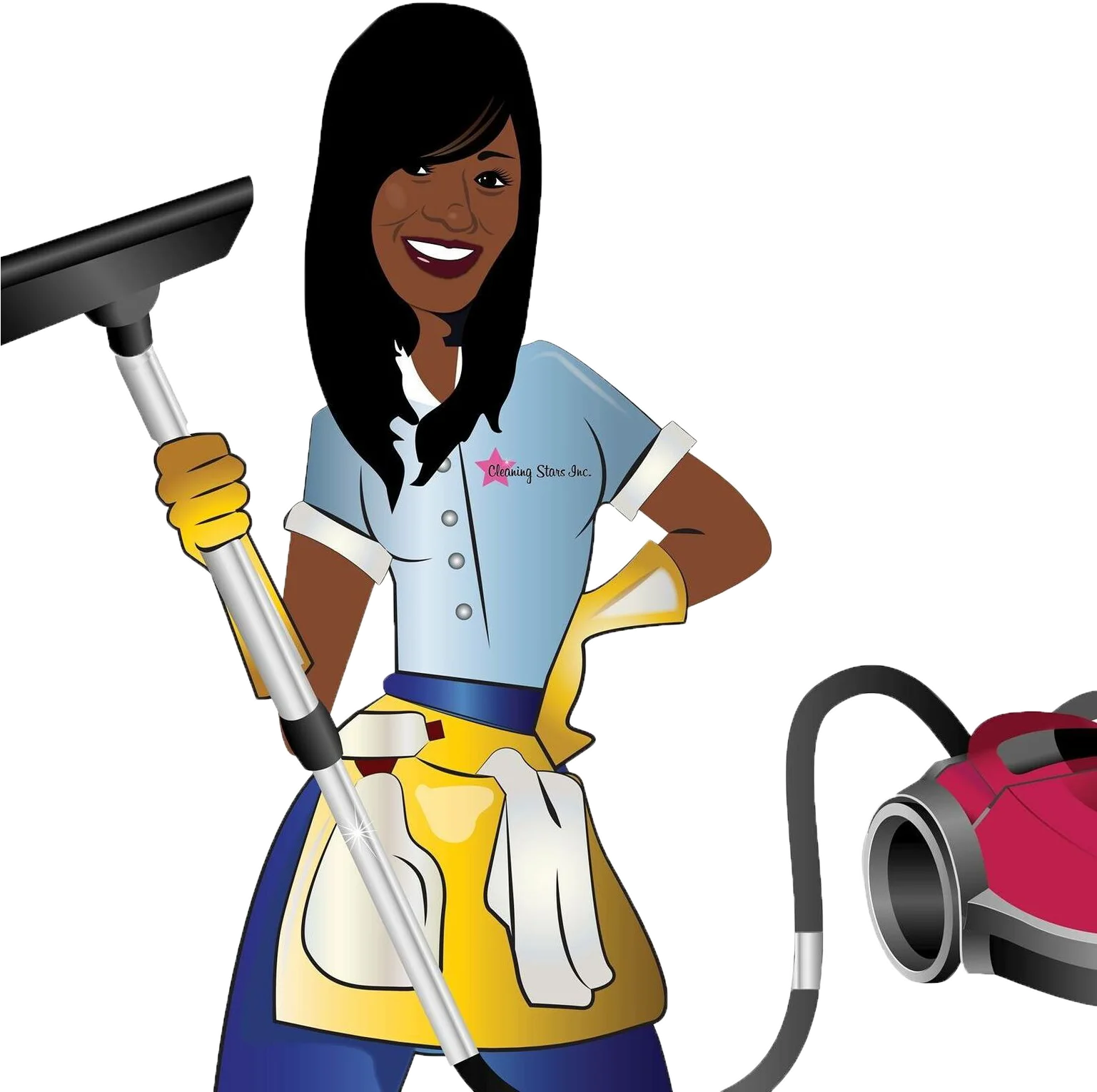 Professional Cleaning Service Staff Clipart Illustration with Friendly Smile