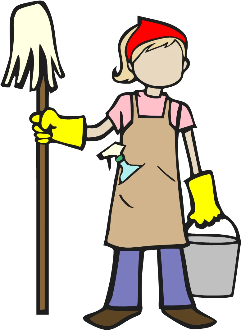 Professional Cleaning Services Cartoon Clipart Illustration of Diligent Worker