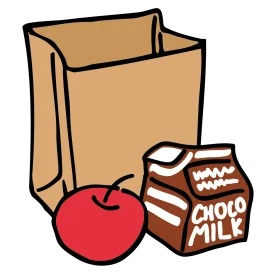 School Lunch Essentials Clipart: Delightful Breakfast Pack with Brown Bag, Apple, and Chocolate Milk