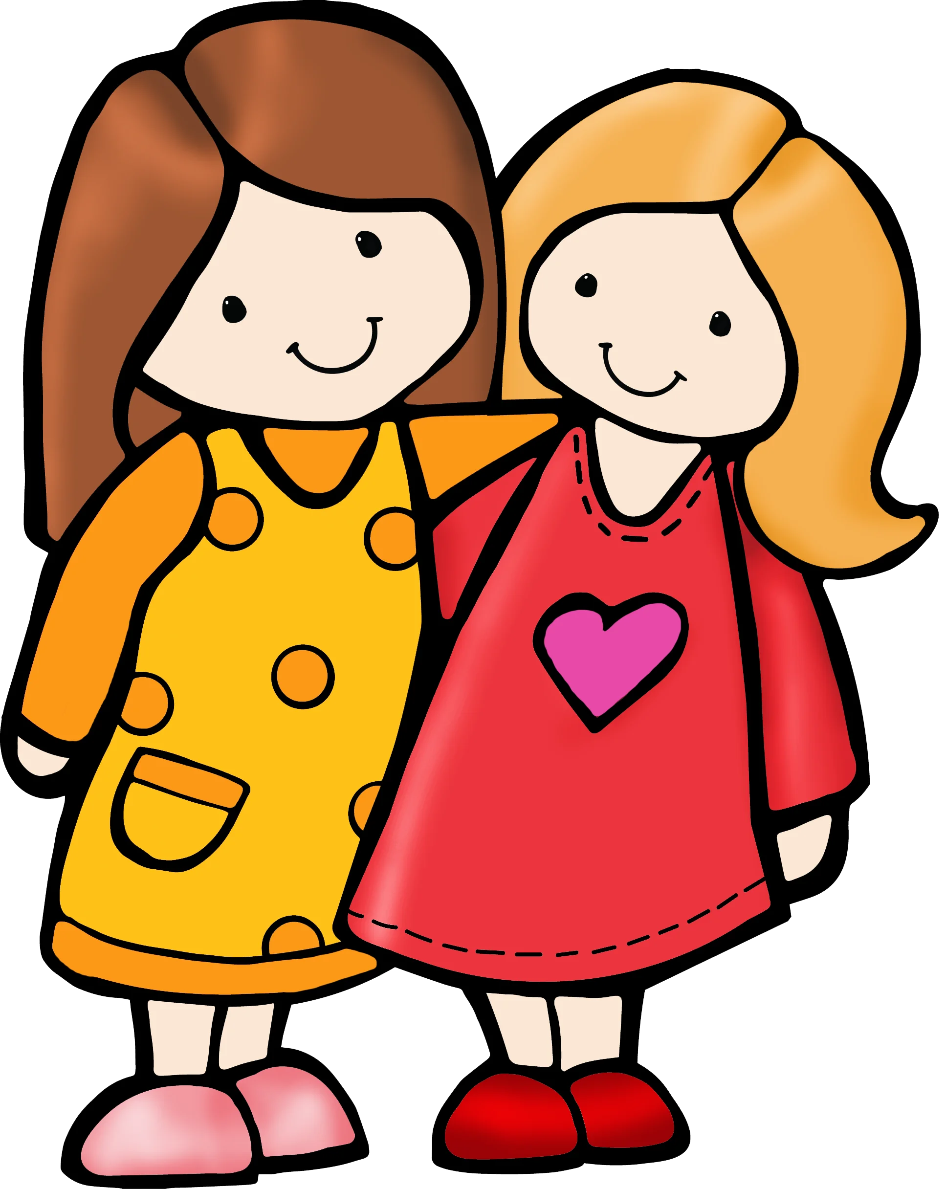 Two Cheerful Cartoon Friends Standing Together Adorable Friendship Clipart Design