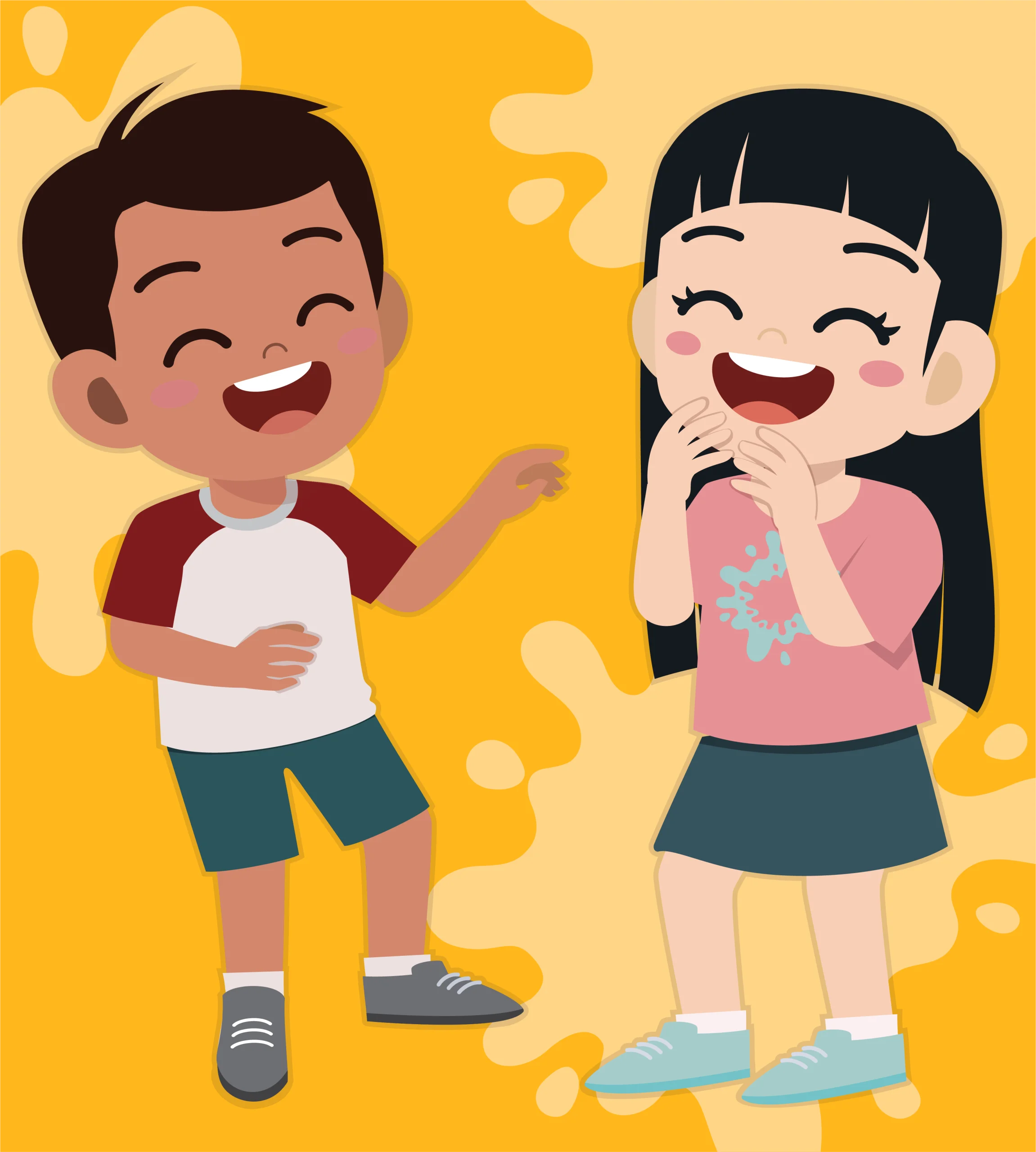 Two Cheerful Children Sharing Laughter in Playful Friends Clipart Illustration