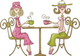 Two Friends Enjoying Coffee Time - Whimsical Friendship Clipart Illustration