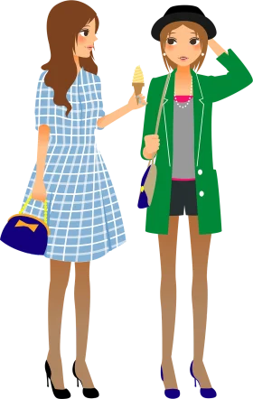 Two Stylish Young Women Friends Enjoying Summer Casual Fashion Clipart Illustration