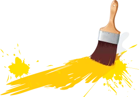 Artistic Yellow Paint Splash with Wooden-Handled Paintbrush Clipart Design