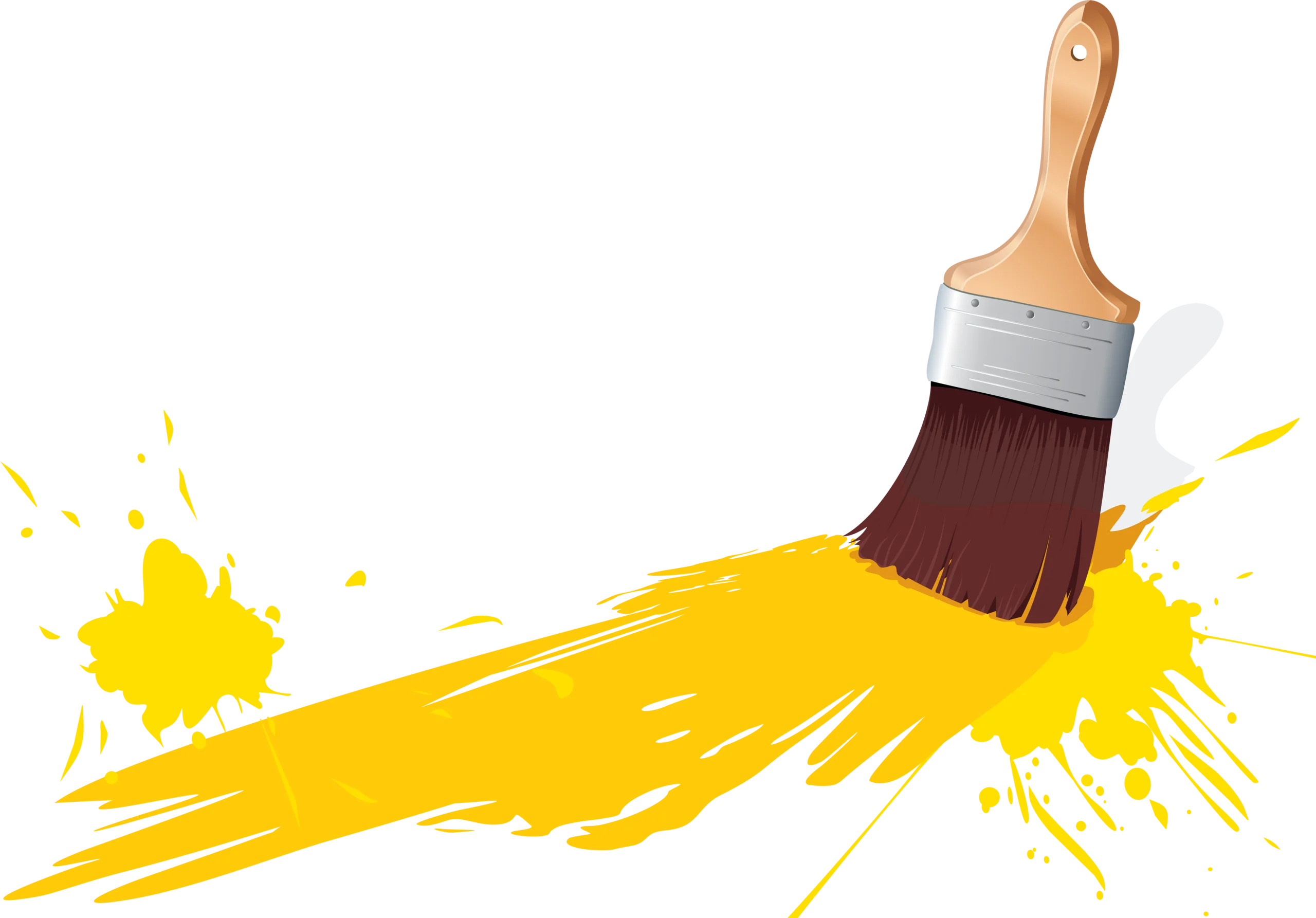 Artistic Yellow Paint Splash with Wooden-Handled Paintbrush Clipart Design