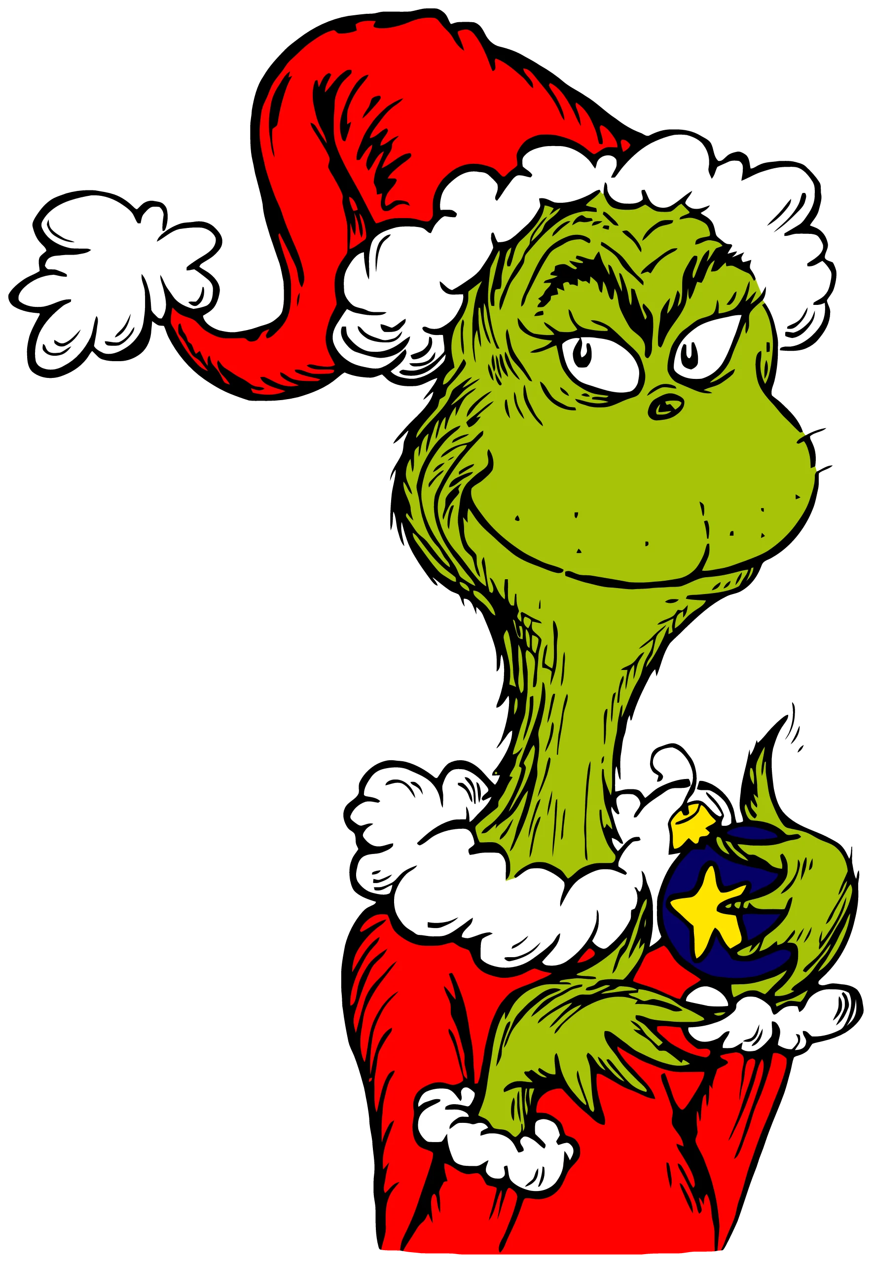 Classic Dr. Seuss Grinch Holiday Clipart: Festive Green Character in Santa Attire
