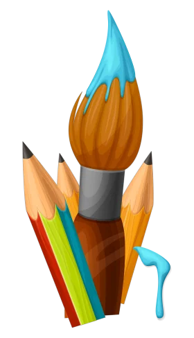 Creative Artistic Paintbrush and Colored Pencils Clipart Design Collection