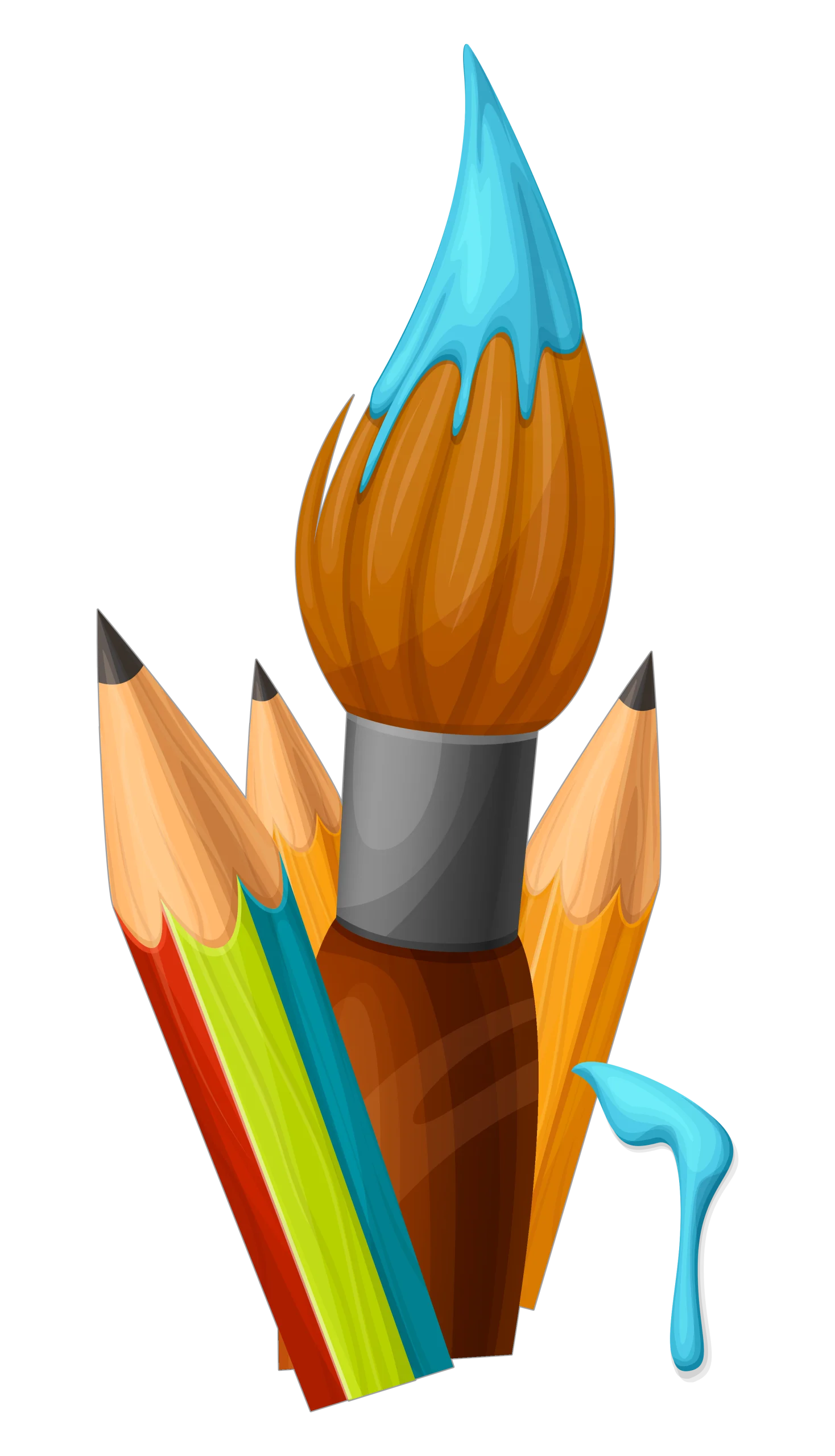 Creative Artistic Paintbrush and Colored Pencils Clipart Design Collection