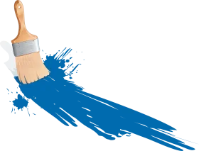 Dynamic Blue Paint Splash with Wooden Handled Paintbrush Clipart Design