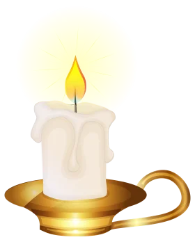 Elegant Gold-Rimmed Classic White Candle Clipart with Soft Luminous Flame